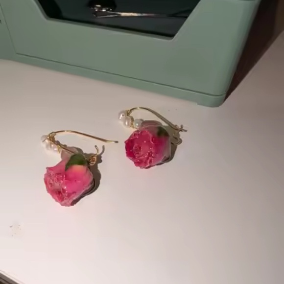 Rosebud Drop Earrings with Pearls & Crystals - Picture 6 of 13